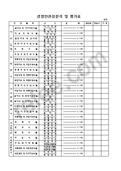 경영안전성분석 및 평가표