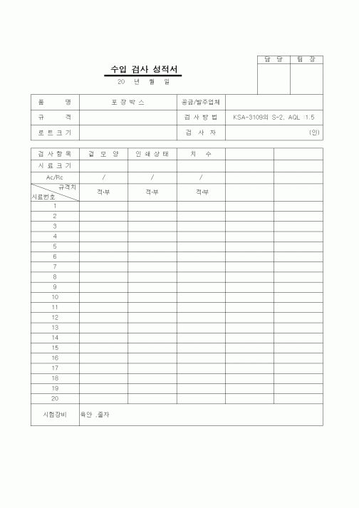 (제조/생산)수입검사성적서(1)-포장박스