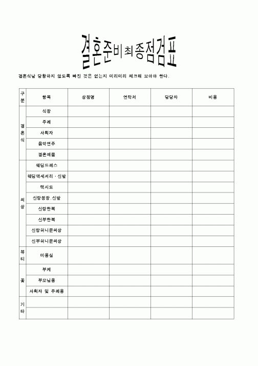 (혼인/이혼)결혼준비최종점검표