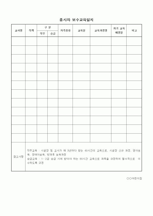 (특수/보육/유치원)종사자 보수교육일지보육시설