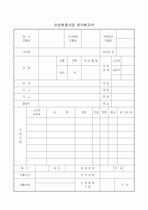 (형사소송)소년보호사건 조사보고서