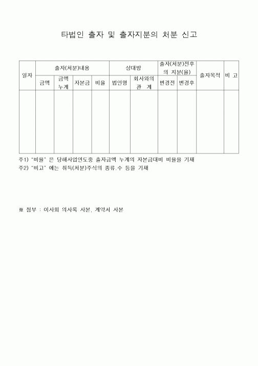 (민사소송)타법인 출자 및 출자지분의 처분 신고