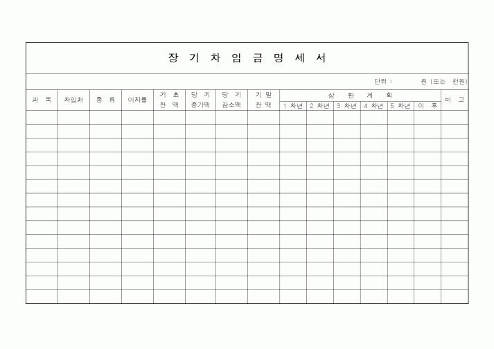 (기타)장기차입금명세서