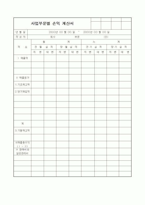 (세무/회계)사업부문별 손익 계산서3