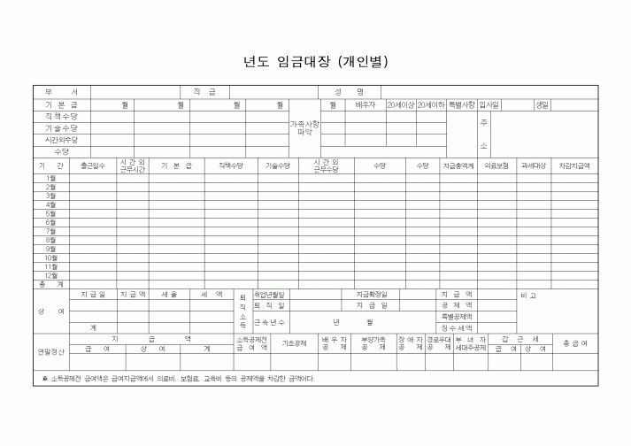 (기타)년도 임금대장 (개인별)