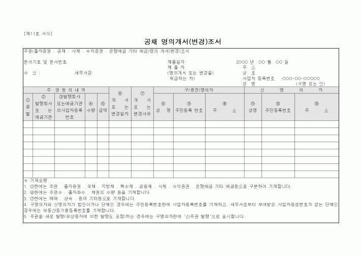 (인사/노무)공채 명의개서(변경)조서