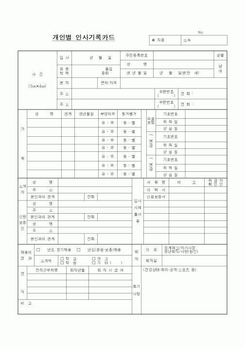 (인사/노무)개인별 인사기록카드