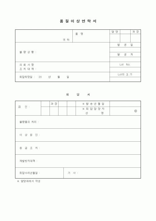 (기타)품질이상연락서