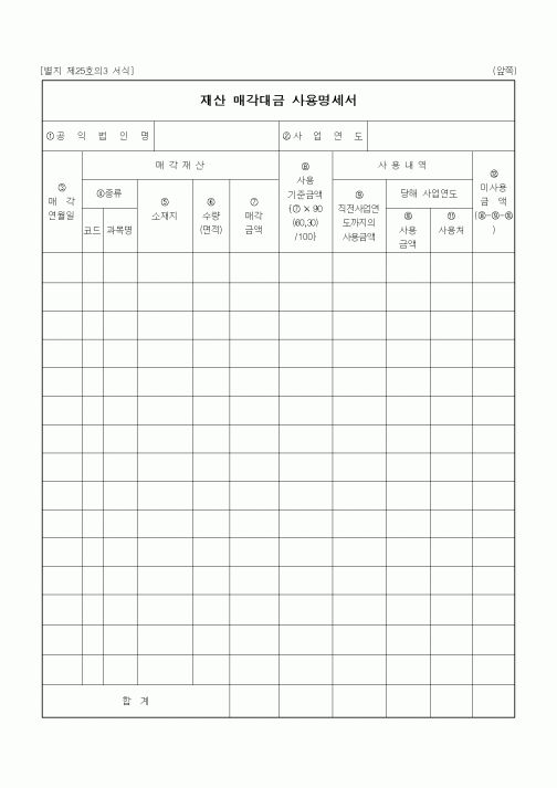 (기타)재산 매각대금 사용명세서