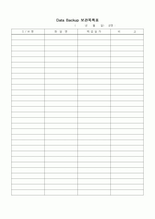 (제조/생산)Data Backup 보관목록표