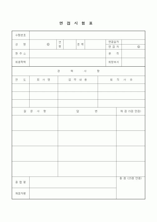 (인사/노무)면접시험표2