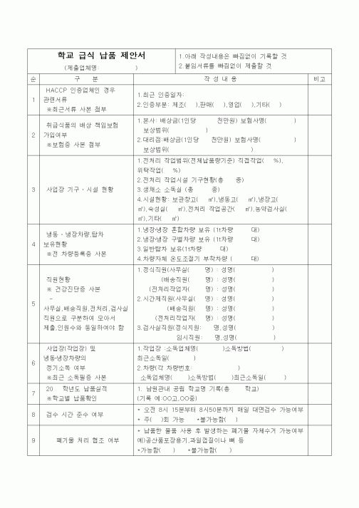 (구매/외주서식)학교 급식 납품 제안서