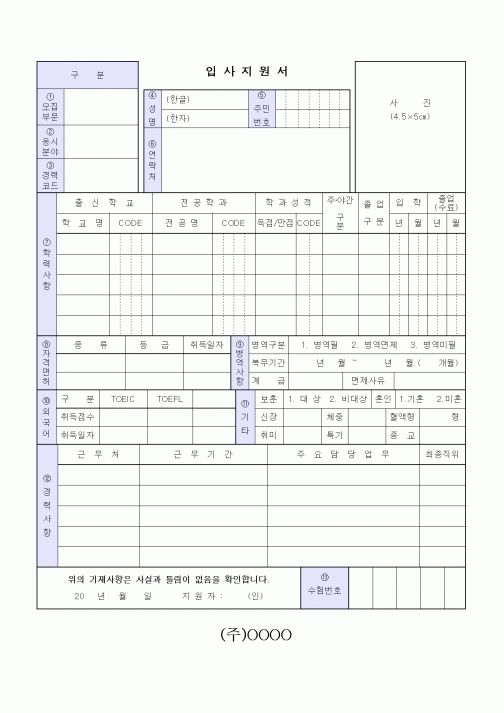 입사지원서(이력서,자기소개서)