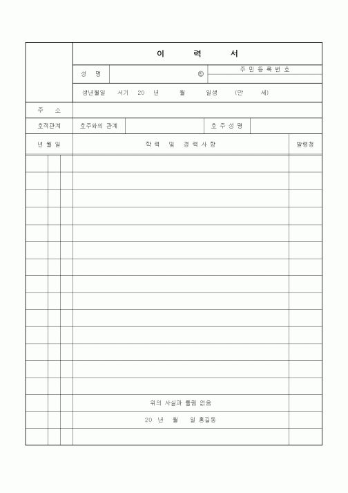 (구매/외주서식)국문이력서