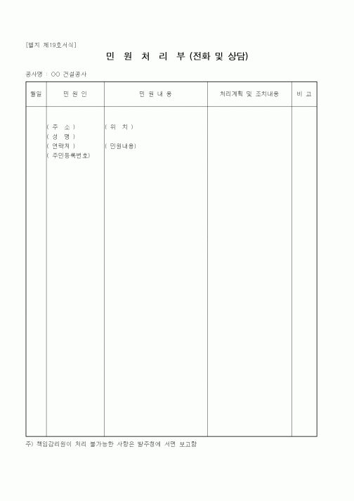 (감리업무)민원처리부(전화 및 상담)