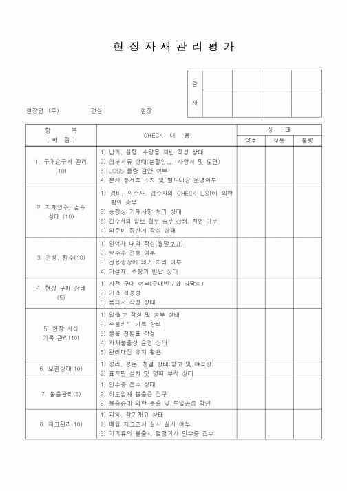 (자재관리)현장자재관리평가