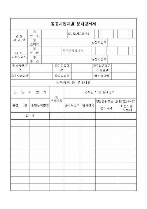 (소득세)공동사업자별 분배명세서