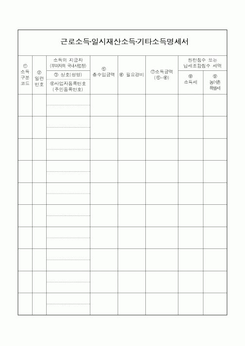 (소득세)근로소득·일시재산소득·기타소득명세서