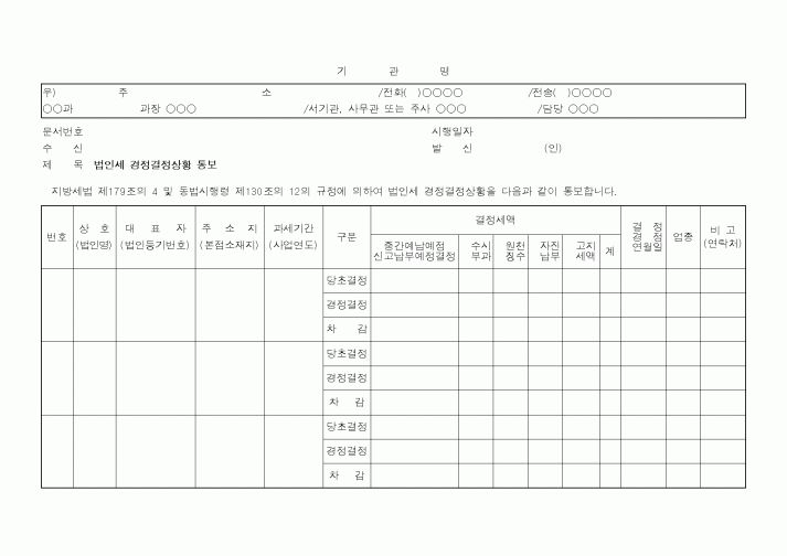 (지방세)법인세 경정결정상황 통보