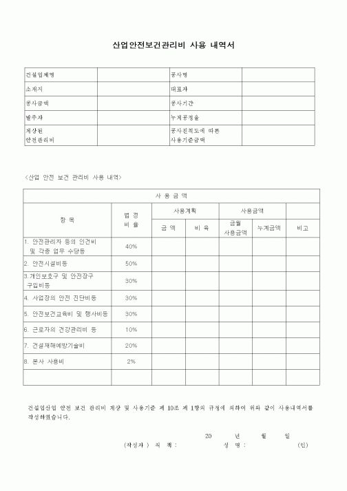 (부동산)산업안전보건관리비 사용 내역서