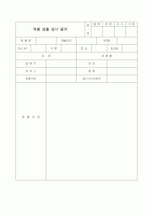 (제조/생산)제품샘플검사결과