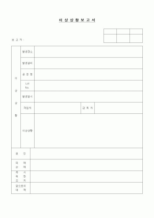 (제조/생산)이상상황 보고서