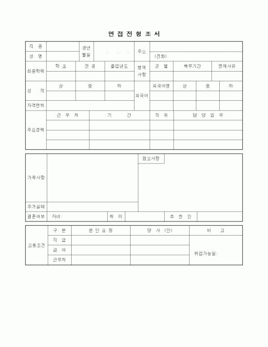 (인사/노무)면접전형조서