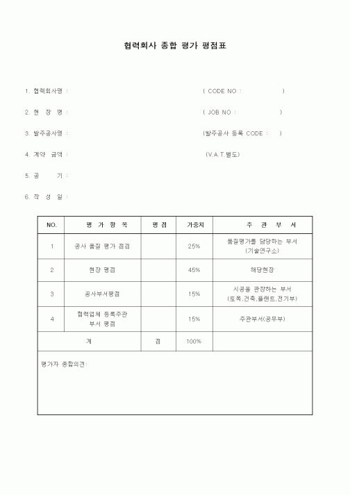 (기타건설)협력회사 종합 평가 평점표1