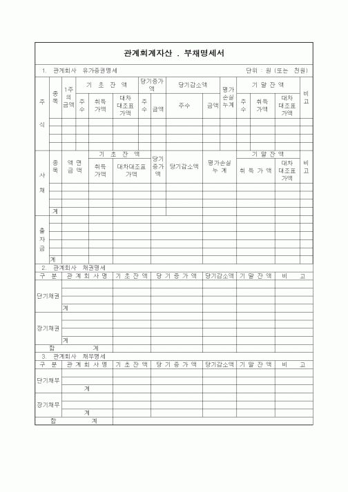 (세무/회계)관계회계자산 . 부채명세서