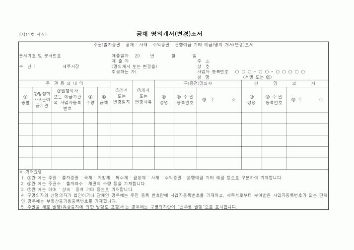 (세무/회계)공채 명의개서(변경)조서1