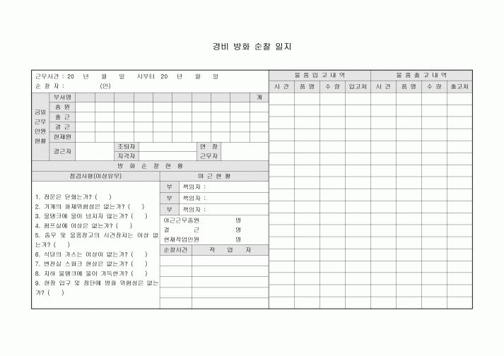 경비방화 순찰일지