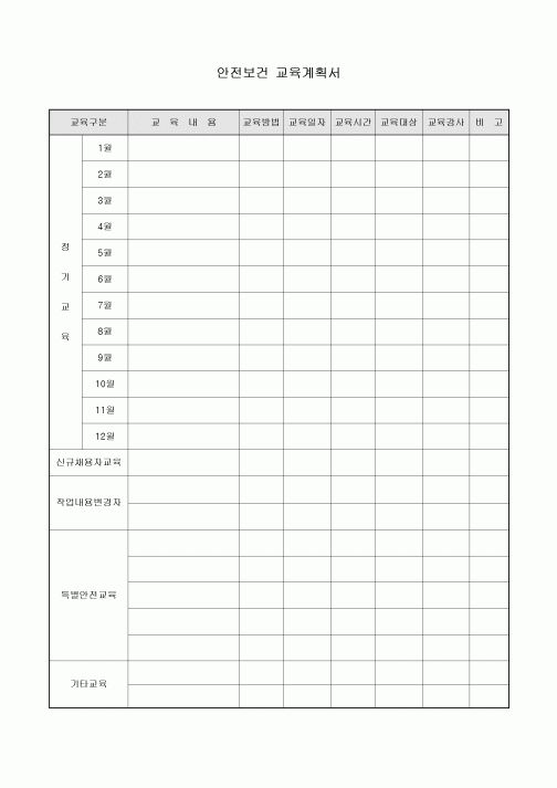 안전보건교육계획서(월별)