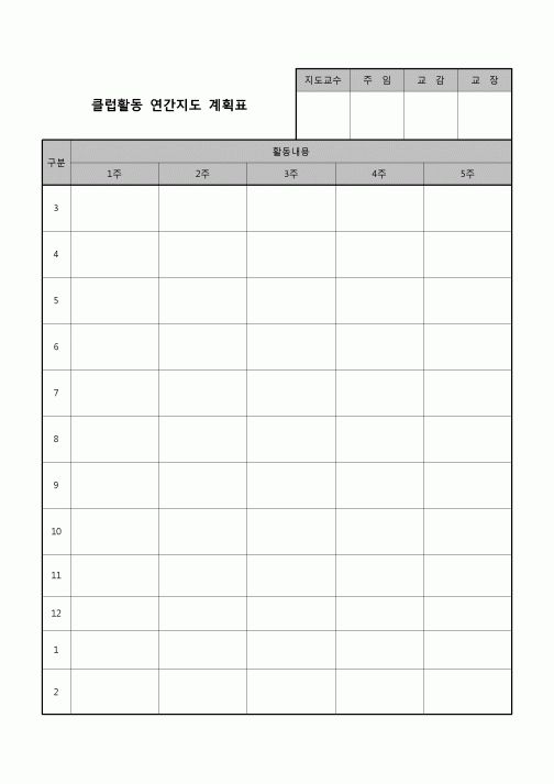 (교수) 연간지도 계획표(클럽활동)