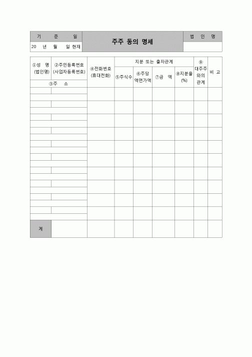 (법인세) (법인세별지제74호)주주동의명세(06.3.14개정)