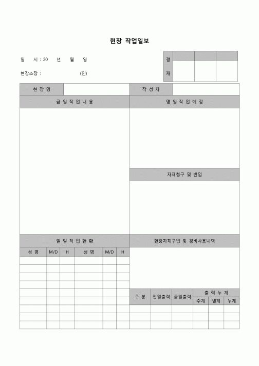 (공사관리)현장 작업 일보