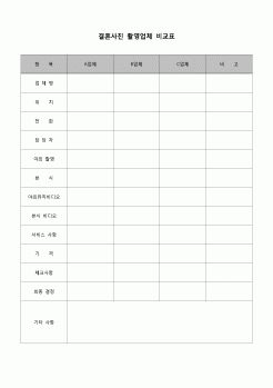 (경조사)  결혼사진 촬영업체 비교표