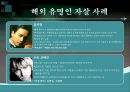 유명인들의 자살로 인한 사회현상 - 유명인들의 자살로인한 사회현상,자살사례,유명인자살사례,베르테르효과,모방자살,동조효과,자살대책,베르테르효과의확대원인.PPT자료 8페이지