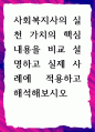 [ 사회복지사의 실천 가치의 핵심내용을 비교 설명하고 실제 사례에 적용 ] 1페이지