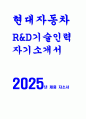 (현대자동차 R&D기술인력 자기소개서) 2025년 현대자동차 R&D기술인력 자소서 : 본인이 가장 관심있는 분야, 해당직무에 지원한 동기, 남들과 차별화되는 본인만의 강점, 관심 직무 혹은 강점과 관련된 주요 전공과목 + 협업경험 + 책임감 있게 수행한 경험 (현대자동차 R&D기술인력 자기소개서) 1페이지