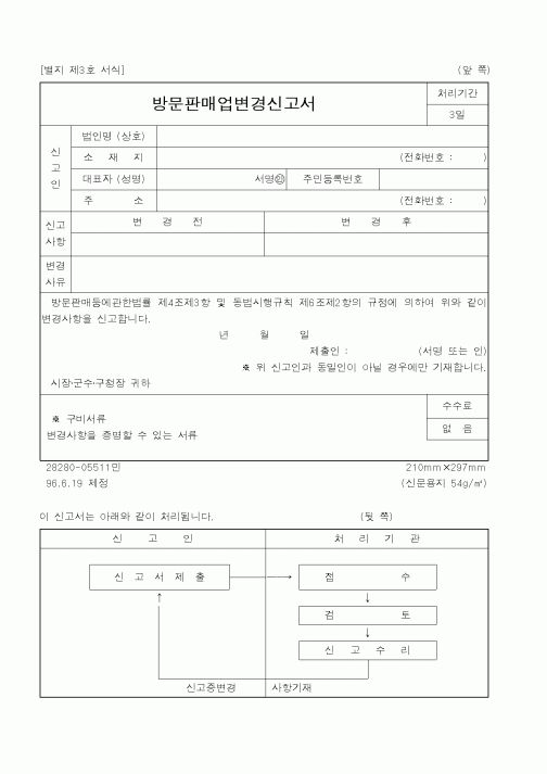 (행정자치부)방문판매업변경신고서