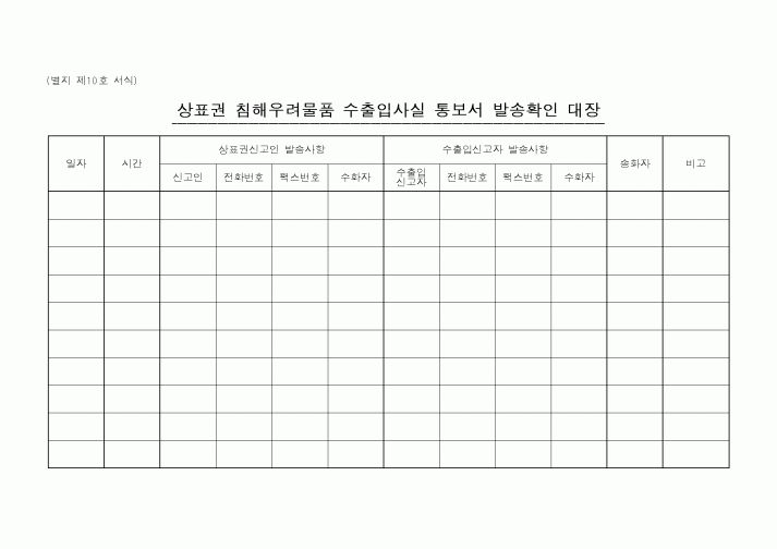 (관세청)상표권 침해우려물품 수출입사실 통보서 발송확인 대장1