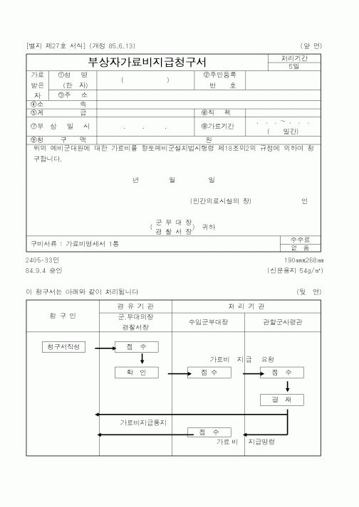 (경찰청)부상자가료비지급청구서