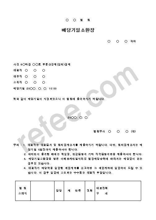 배당기일소환장