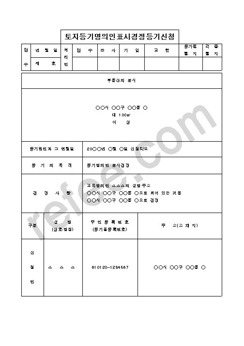 토지등기명의인표시경정등기신청