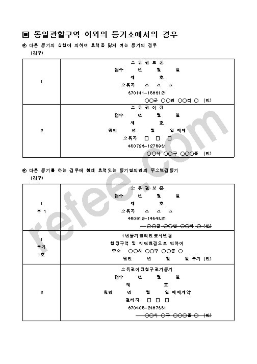 동일관할구역 이외의 등기소에서의 경우