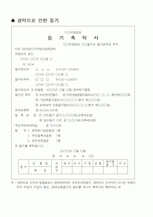 (법무부)등기촉탁서
