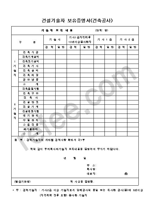 건설기술자보유증명서(건축공사)
