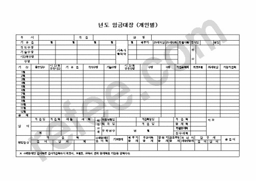 년도 임금대장 (개인별)