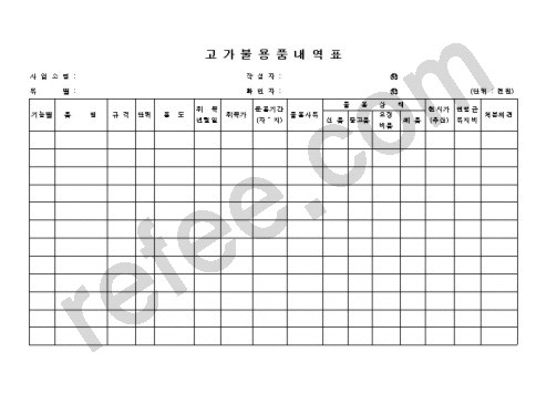 고가불용품내역표
