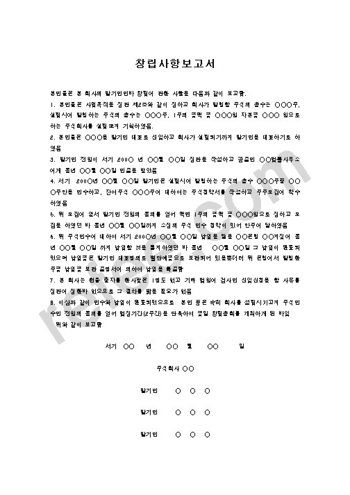 창립사항보고서